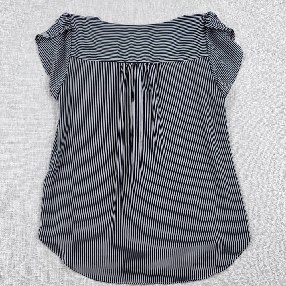 Philosophy Womens XS Striped V-Neck Flutter Sleeve Blouse‎ Black White Office - Picture 7 of 8